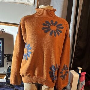 Stylish Orange Floral Sweater